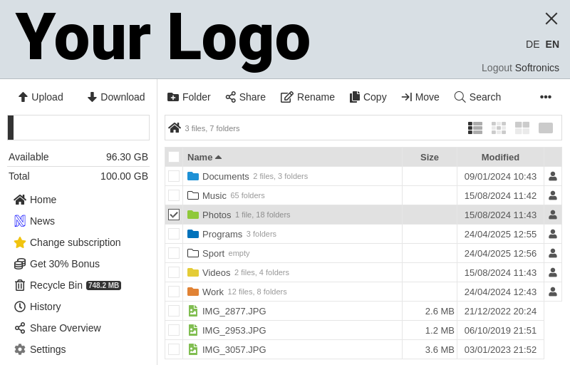 Give the cloud storage an individual design. MyDrive with personal color design.