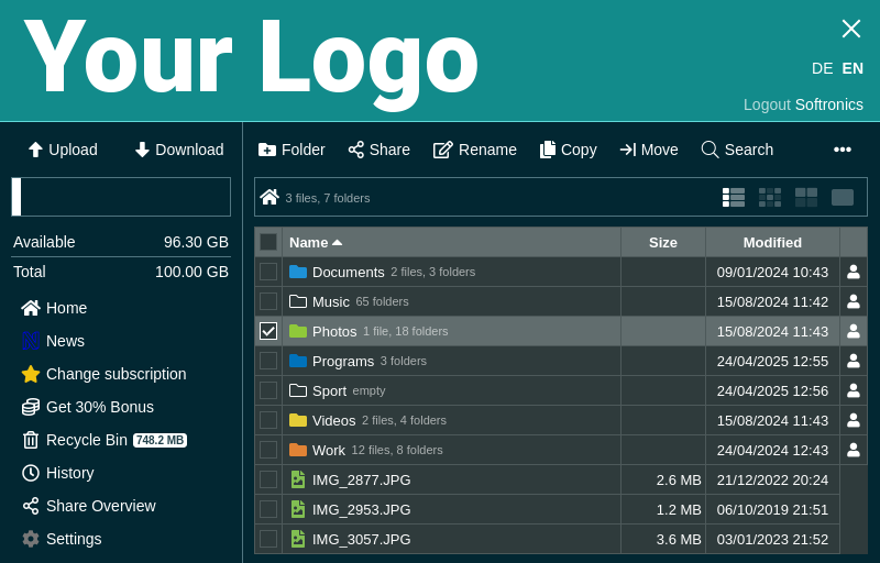 Give the cloud storage an individual design. MyDrive with personal color design.